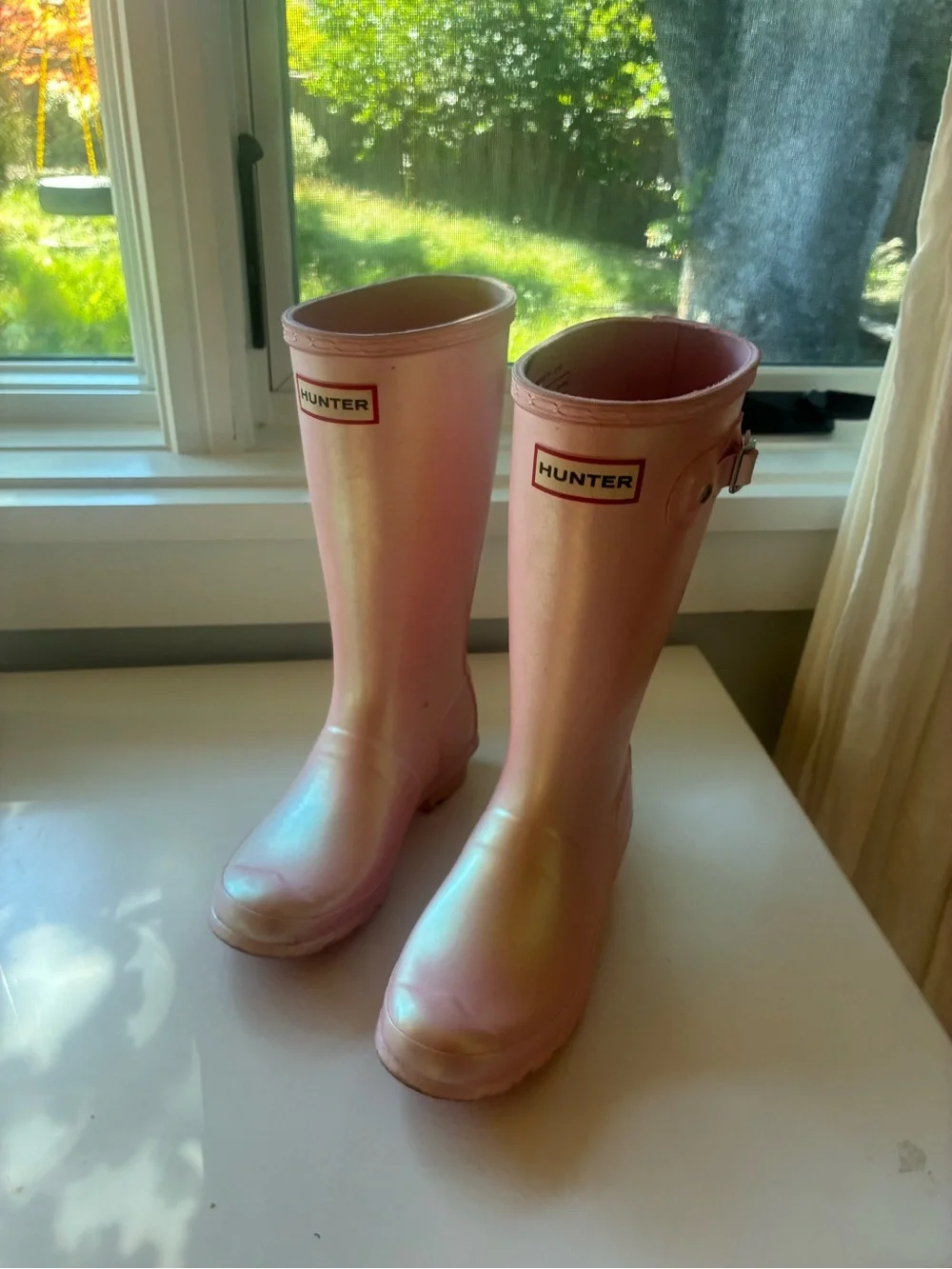 Hunter Light Pink Gloss Waterproof Boots
